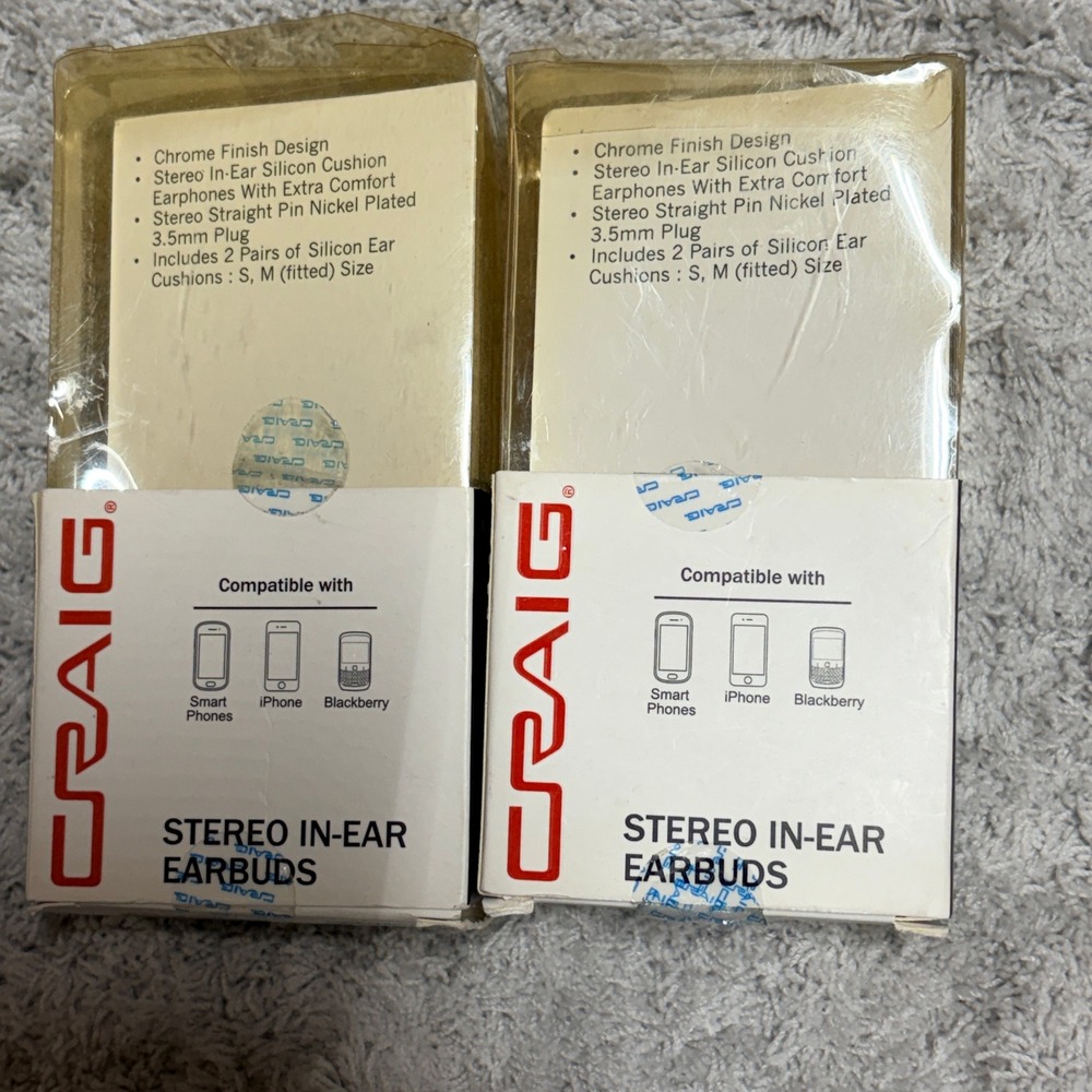 Craig CHP4807 Stereo In-Ear Earbuds 3.5mm‎ Wired White 2 Pack NEW - Picture 3 of 5